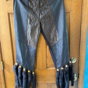Mink tails leather pants